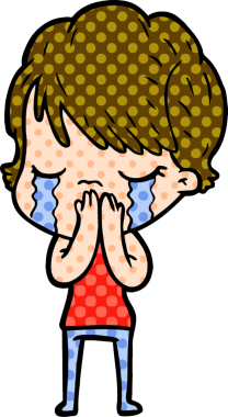 Bir insan tarafından çizilmiş ağlayan çizgi film kadını.