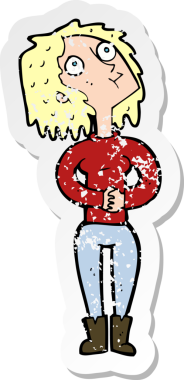 Bir insan tarafından çizilmiş bir karikatür kadının gerilmiş çıkartması.