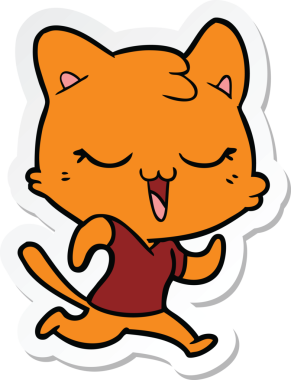 Bir insan tarafından çizilmiş mutlu çizgi film kedisinin çıkartması.