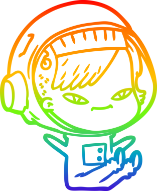 Gökkuşağı gradyan çizgi çizimi bir insan tarafından çizilmiş astronot bir kadın.