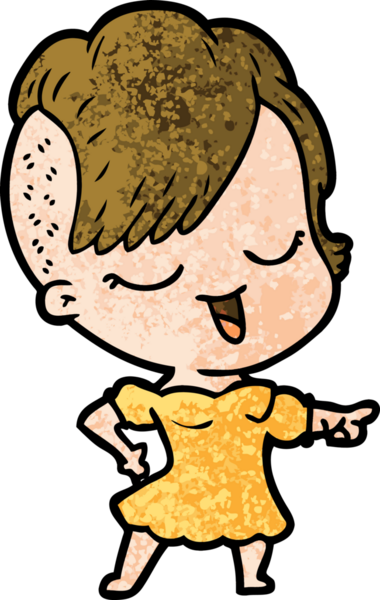 Bir insan tarafından çizilmiş mutlu çizgi film kızı.