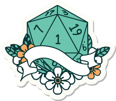 Bir insan tarafından çizilmiş doğal bir d20 zar etiketi.