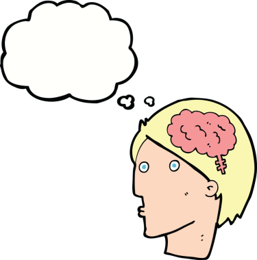 Bir insan tarafından çizilmiş beyin sembolü olan çizgi film adamı.