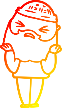 Bir insan tarafından çizilmiş sakallı bir çizgi film karakteri.