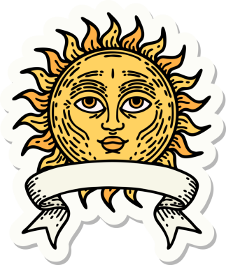 Bir insan tarafından çizilmiş güneş pankartıyla dövme stili.