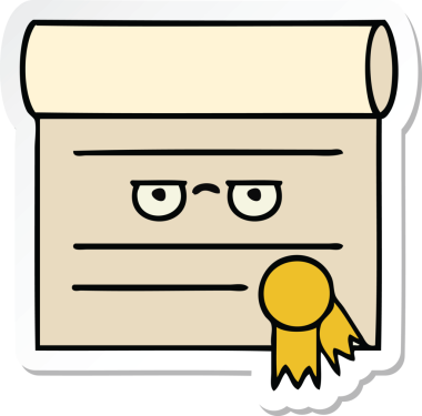 Bir insan tarafından çizilmiş şirin bir karikatür sertifikasının etiketi.