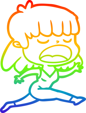 Gökkuşağı gradyan çizgi çizimi Bir insan tarafından yüksek sesle çizilen bir kadın karikatürü