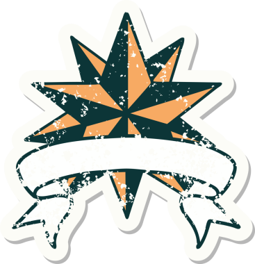 Bir insan tarafından çizilmiş bir yıldızın sancağı olan eski bir etiket.