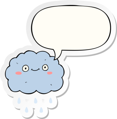 Bir insan tarafından çizilmiş baloncuk çıkartmalı şirin bir çizgi film bulutu.