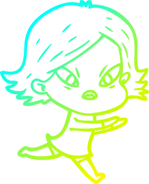 Bir insan tarafından çizilmiş soğuk gradyan çizgi çizimi stresli bir kadın