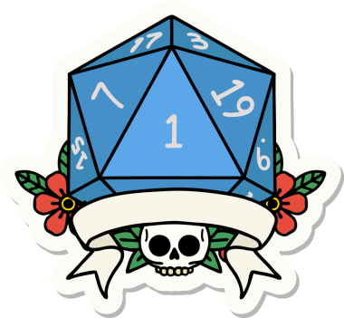 Bir insan tarafından çizilmiş doğal bir d20 zar etiketi.