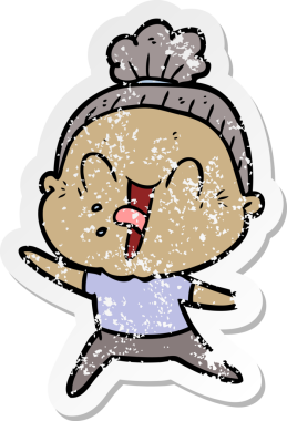 Bir insan tarafından çizilmiş mutlu, yaşlı bir kadının sıkıntılı çıkartması.