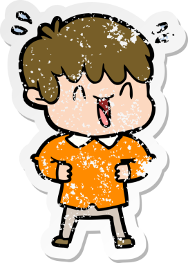 Bir insan tarafından çizilmiş gülen bir çizgi film karakterinin sıkıntılı çıkartması.