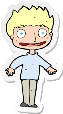 Bir insan tarafından çizilmiş heyecanlı bir çocuğun çıkartması.