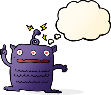 Bir insan tarafından çizilmiş düşünce baloncuğu olan garip bir uzaylı çizgi filmi.