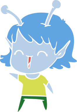 Bir insan tarafından çizilmiş düz renkli uzaylı kız çizgi filmi.