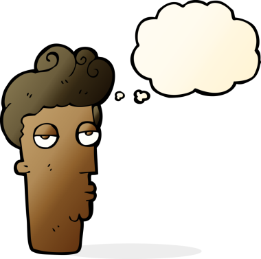 Bir insan tarafından çizilmiş düşünce baloncuğuyla adamın yüzü sıkılmış.