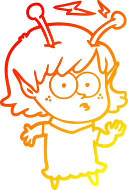 Bir insan tarafından çizilmiş bir uzaylı kız çizgi çizimi.