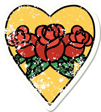 Geleneksel bir kalp stili ve bir insan tarafından çizilmiş çiçek dövmesi.