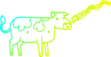 Bir insan tarafından çizilen çizgi film ineğinin soğuk gradyan çizgisi.