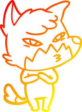 Bir insan tarafından çizilmiş akıllı bir tilkinin sıcak çizgi çizimi