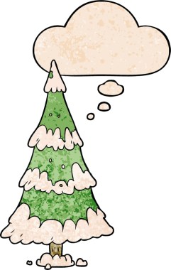 Bir insan tarafından çizilmiş grunge desenli düşünce baloncuğu olan çizgi film Noel ağacı.