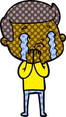 Bir insan tarafından çizilmiş ağlayan çizgi film adamı.