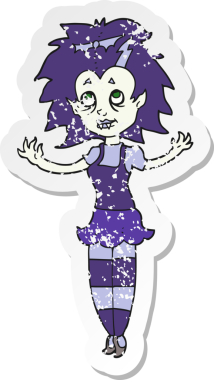 Bir insan tarafından çizilmiş vampir bir kızın gerilimli çıkartması.