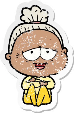 Bir insan tarafından çizilmiş mutlu, yaşlı bir kadının sıkıntılı çıkartması.