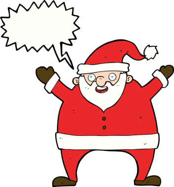 Bir insan tarafından çizilmiş konuşma balonlu Noel Baba çizgi filmi.