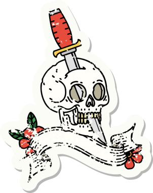 Bir insan tarafından çizilmiş kafatasının pankartıyla eski bir etiket.