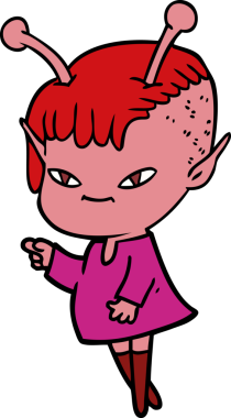 Bir insan tarafından çizilmiş sevimli uzaylı kız çizgi filmi.