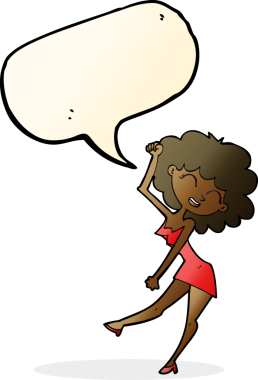 Bir insan tarafından çizilmiş konuşma balonu olan çizgi film dansçısı kadın.