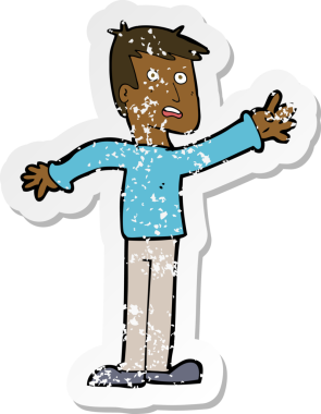 Bir insan tarafından çizilmiş endişeli bir çizgi filmin gerilimli çıkartması.