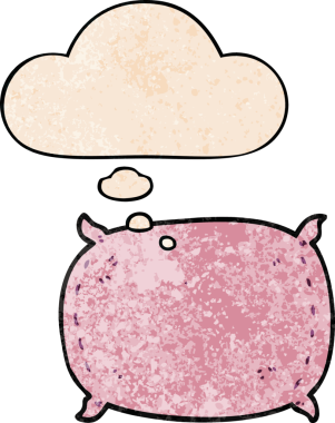 Bir insan tarafından çizilmiş grunge desenli düşünce baloncuklu çizgi film yastığı