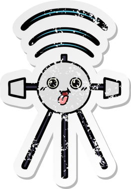 Bir insan tarafından çizilmiş şirin bir çizgi film uydusunun sıkıntılı çıkartması.