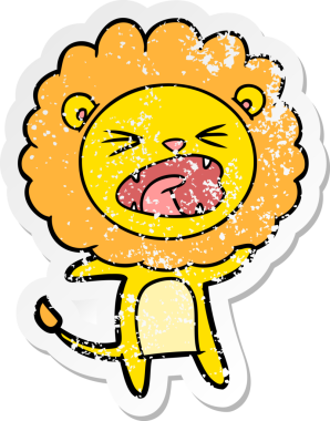 Bir insan tarafından çizilmiş karikatür aslanının sıkıntılı çıkartması.