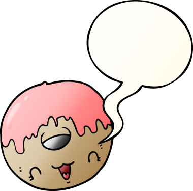 Bir insan tarafından çizilmiş konuşma baloncuklu tatlı çizgi film çöreği.