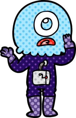 Bir insan tarafından çizilmiş endişeli bir Tepegöz uzaylı uzay adamı.