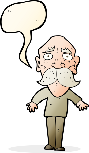 Bir insan tarafından çizilmiş karikatür, hüzünlü yaşlı bir adam.