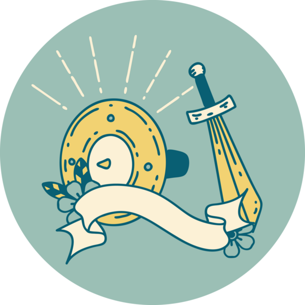 Dövme stili kalkanın simgesi ve bir insan tarafından çizilmiş kılıç.