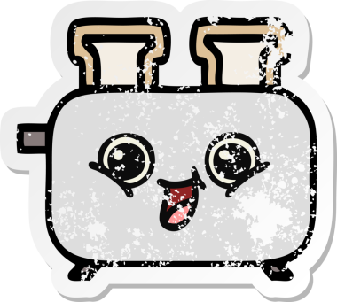 Bir insan tarafından çizilmiş bir ekmek kızartma makinesinin hüzünlü çıkartması.