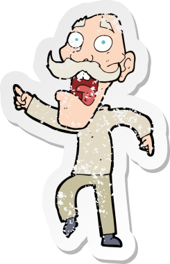 Bir insan tarafından çizilmiş, korkmuş yaşlı bir adamın karikatür yapıştırması.