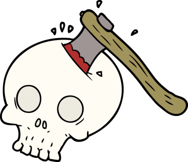 Bir insan tarafından çizilmiş kafatasındaki balta.