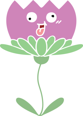 Bir insan tarafından çizilmiş bir çiçeğin düz renkli retro karikatürü