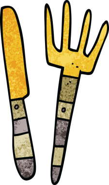 Bir insan tarafından çizilmiş karikatür bıçağı ve çatal.