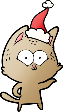 Bir insan tarafından çizilmiş Noel Baba şapkası takan bir kedinin gradyan çizimi.