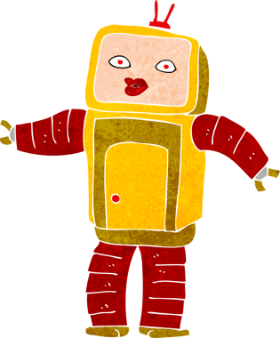 Bir insan tarafından çizilmiş komik çizgi film robotu