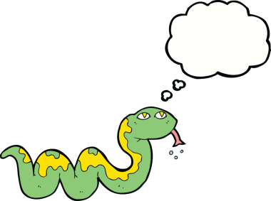 Bir insan tarafından çizilmiş düşünce baloncuklu çizgi film yılanı.