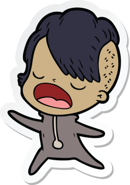 Bir insan tarafından çizilmiş havalı bir hippi kızın karikatür çıkartması.